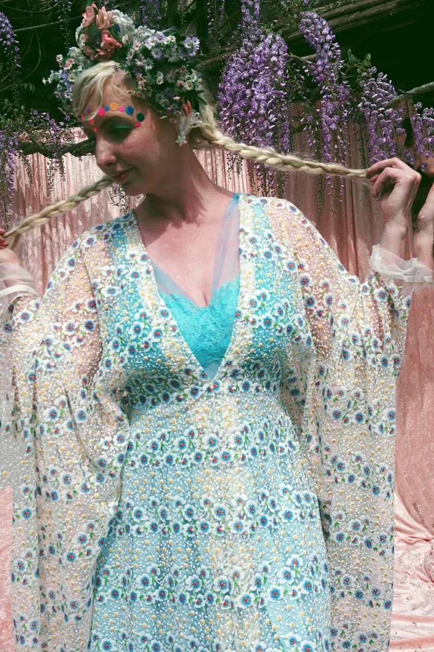 Pretty embroidered lace floral White dainty Kaftan Dress