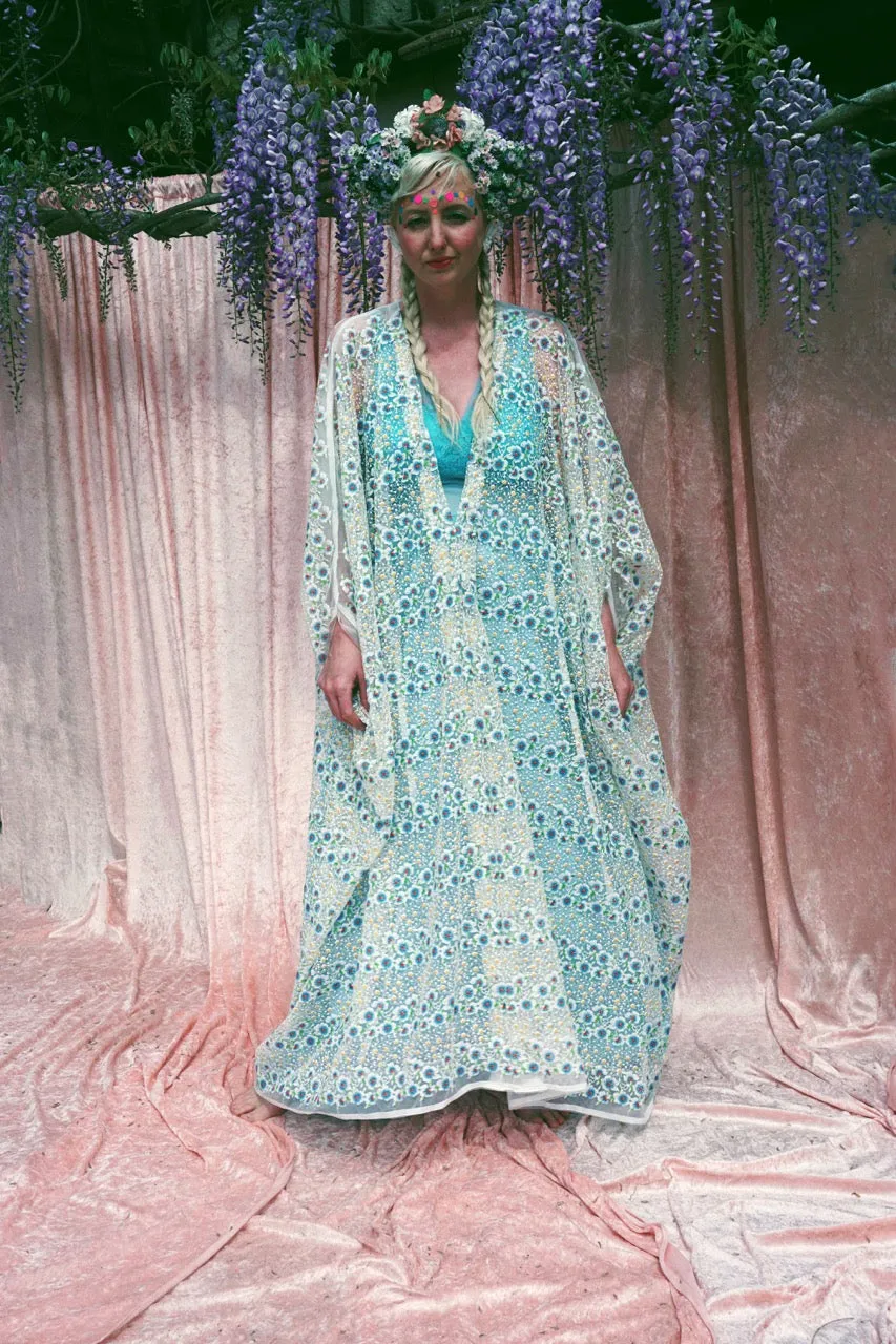 Pretty embroidered lace floral White dainty Kaftan Dress