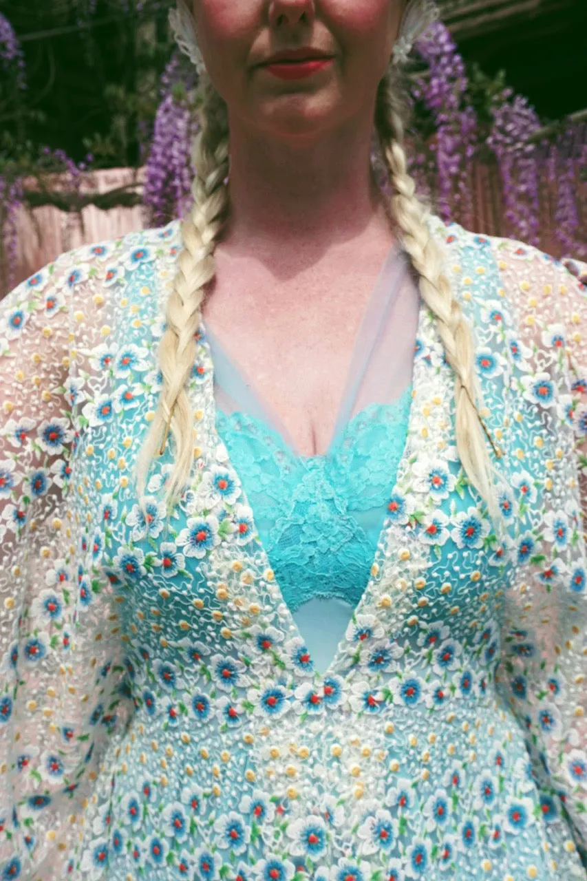 Pretty embroidered lace floral White dainty Kaftan Dress