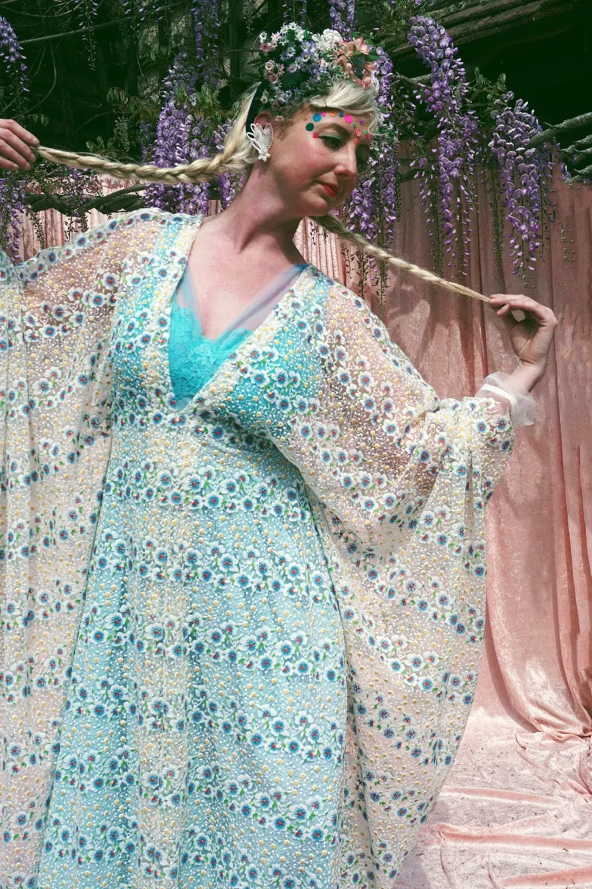 Pretty embroidered lace floral White dainty Kaftan Dress