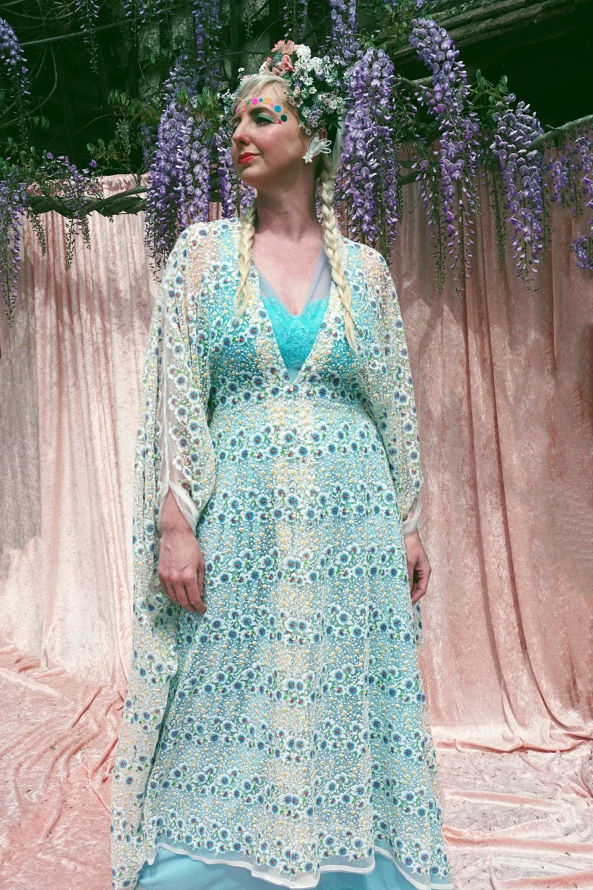 Pretty embroidered lace floral White dainty Kaftan Dress