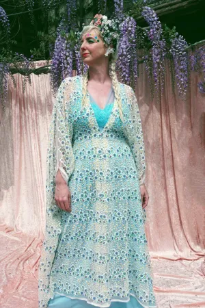 Pretty embroidered lace floral White dainty Kaftan Dress