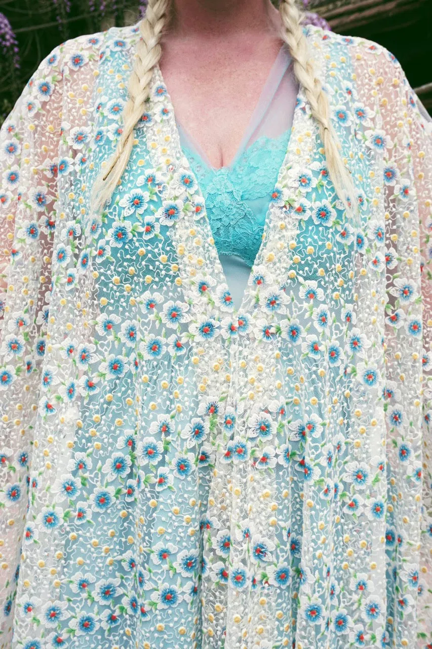Pretty embroidered lace floral White dainty Kaftan Dress