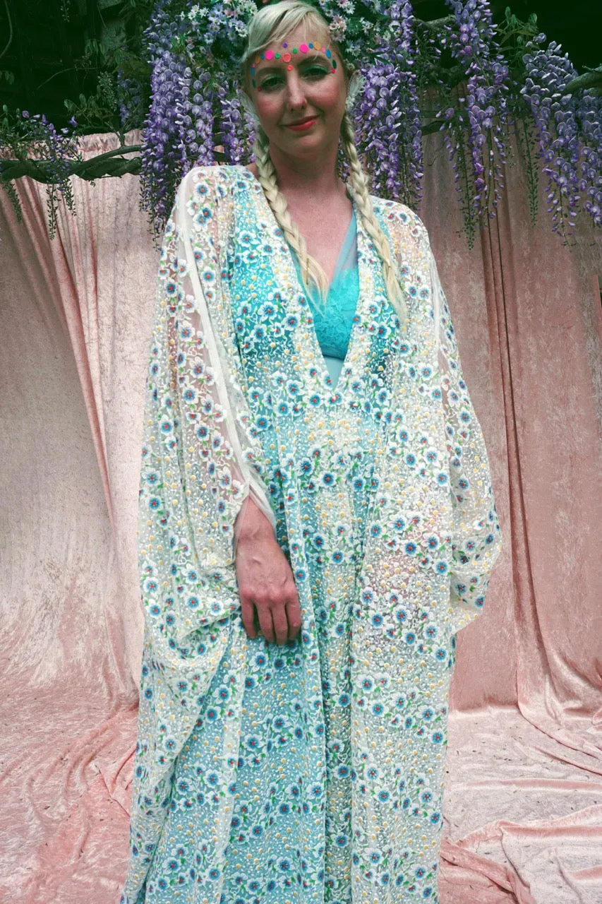 Pretty embroidered lace floral White dainty Kaftan Dress