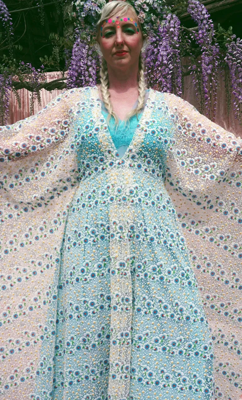 Pretty embroidered lace floral White dainty Kaftan Dress