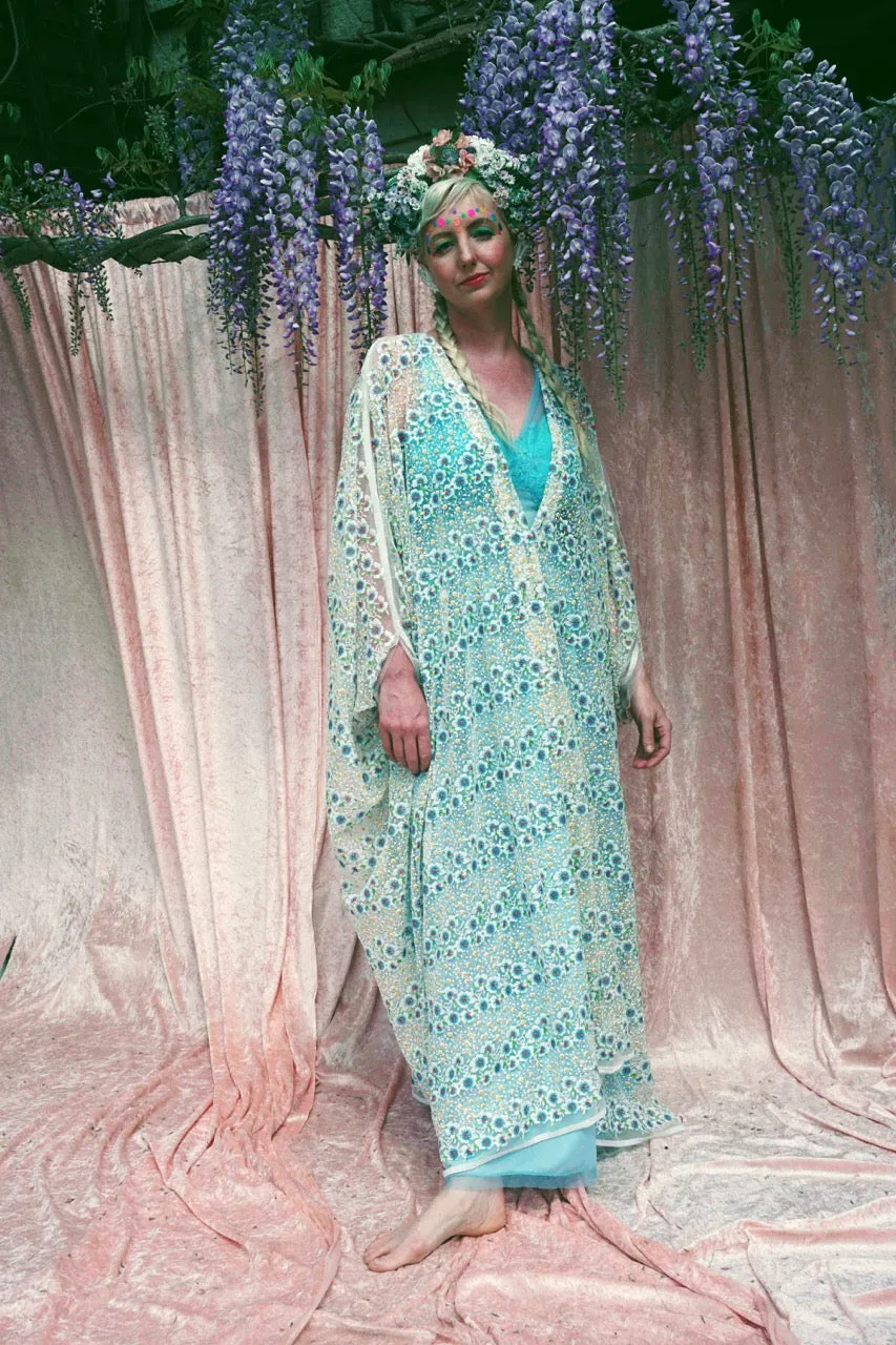 Pretty embroidered lace floral White dainty Kaftan Dress