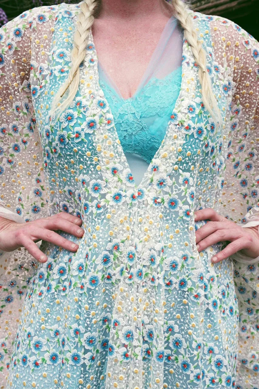 Pretty embroidered lace floral White dainty Kaftan Dress