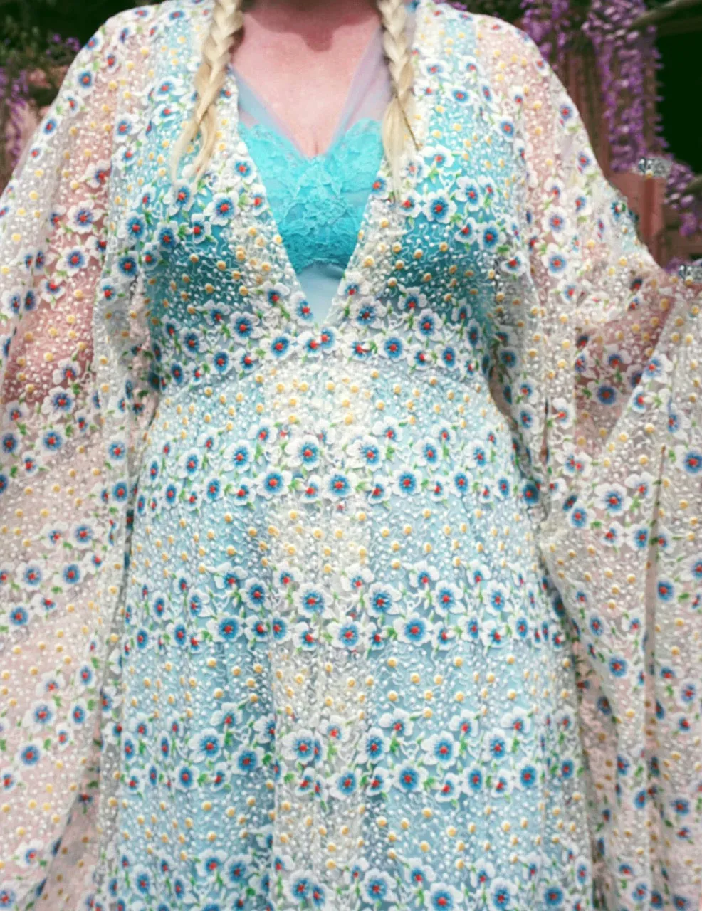 Pretty embroidered lace floral White dainty Kaftan Dress