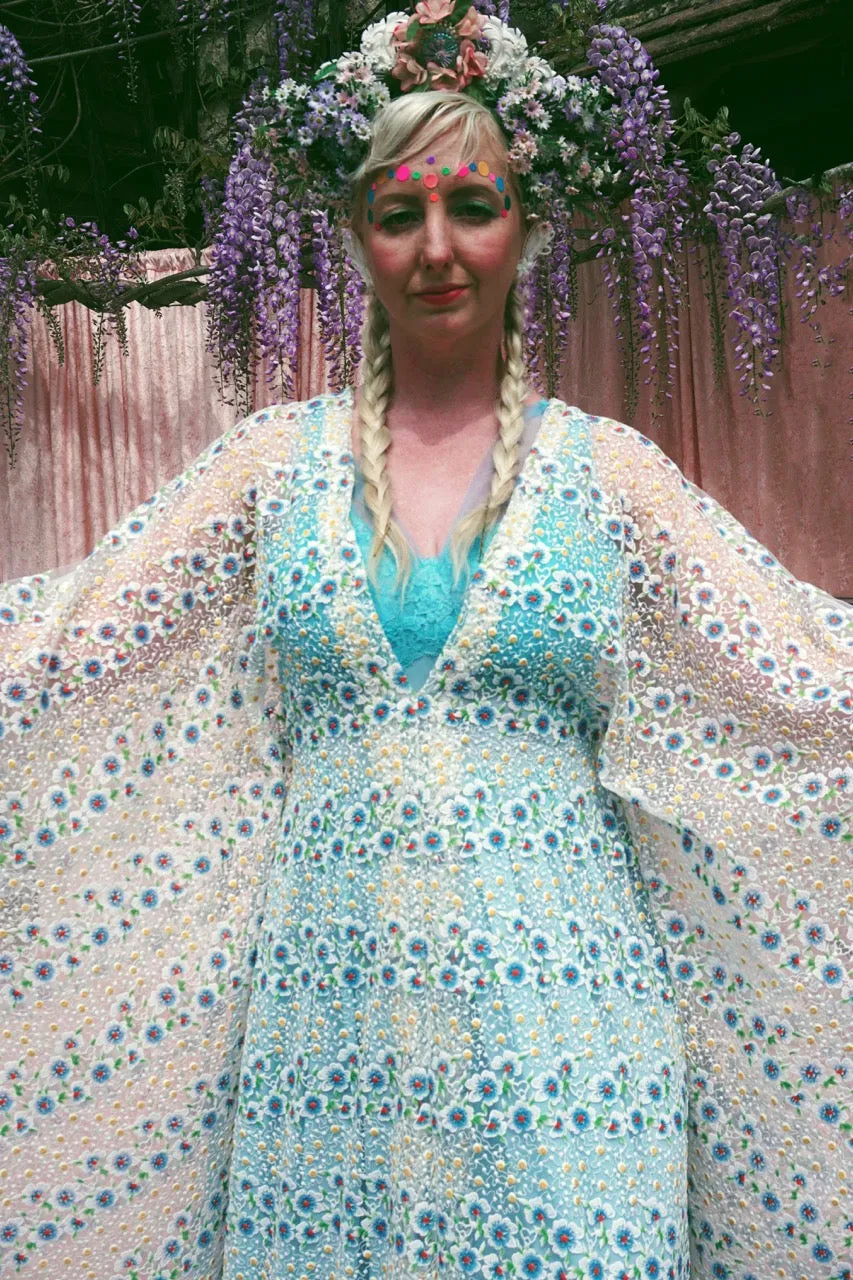 Pretty embroidered lace floral White dainty Kaftan Dress