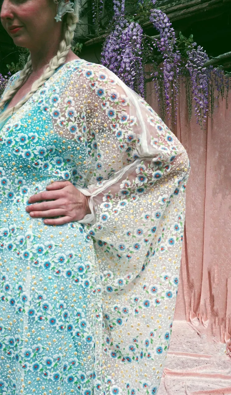 Pretty embroidered lace floral White dainty Kaftan Dress
