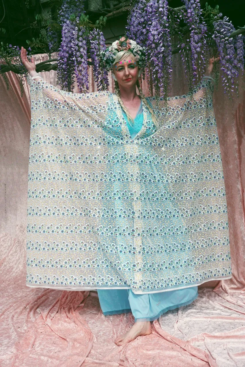 Pretty embroidered lace floral White dainty Kaftan Dress