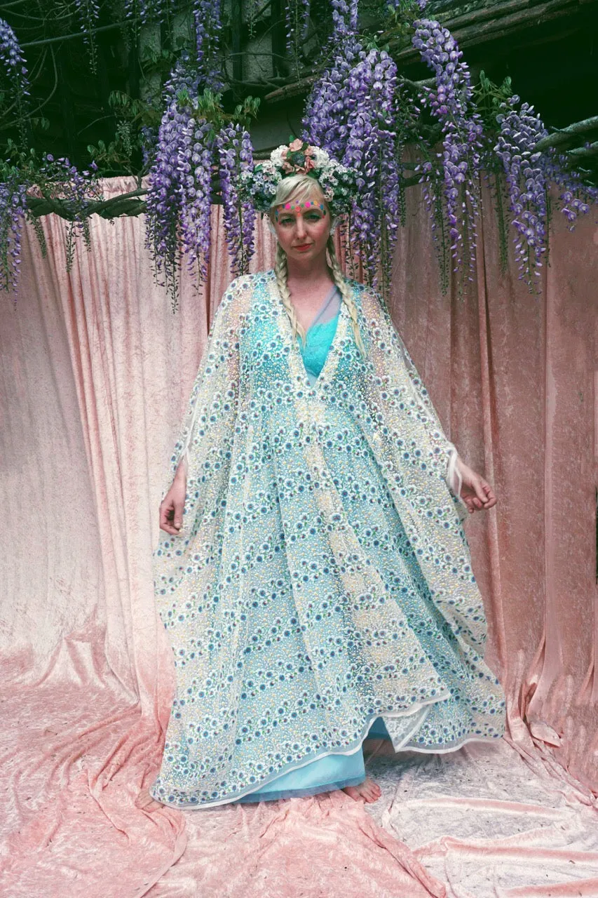 Pretty embroidered lace floral White dainty Kaftan Dress