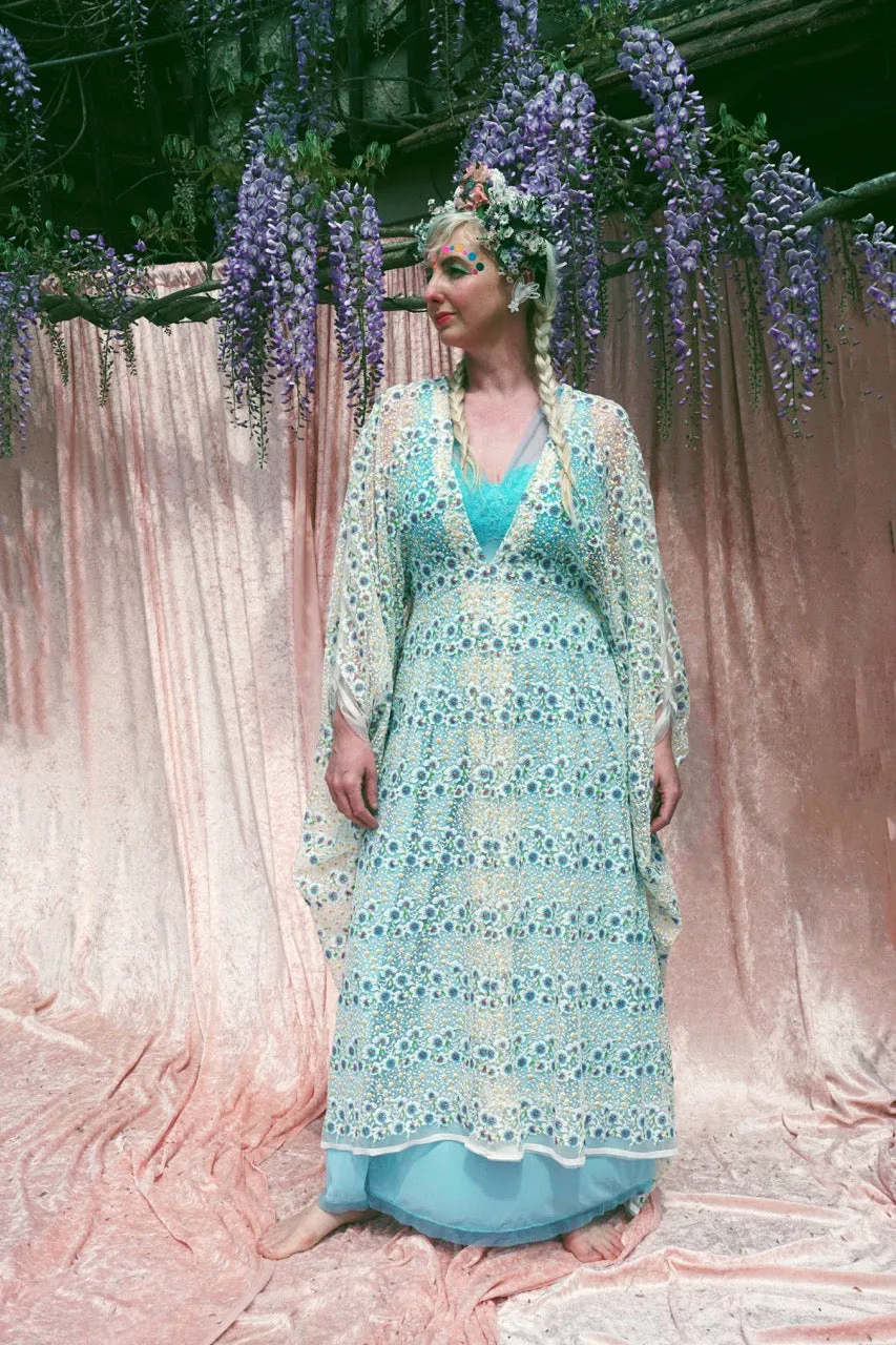 Pretty embroidered lace floral White dainty Kaftan Dress