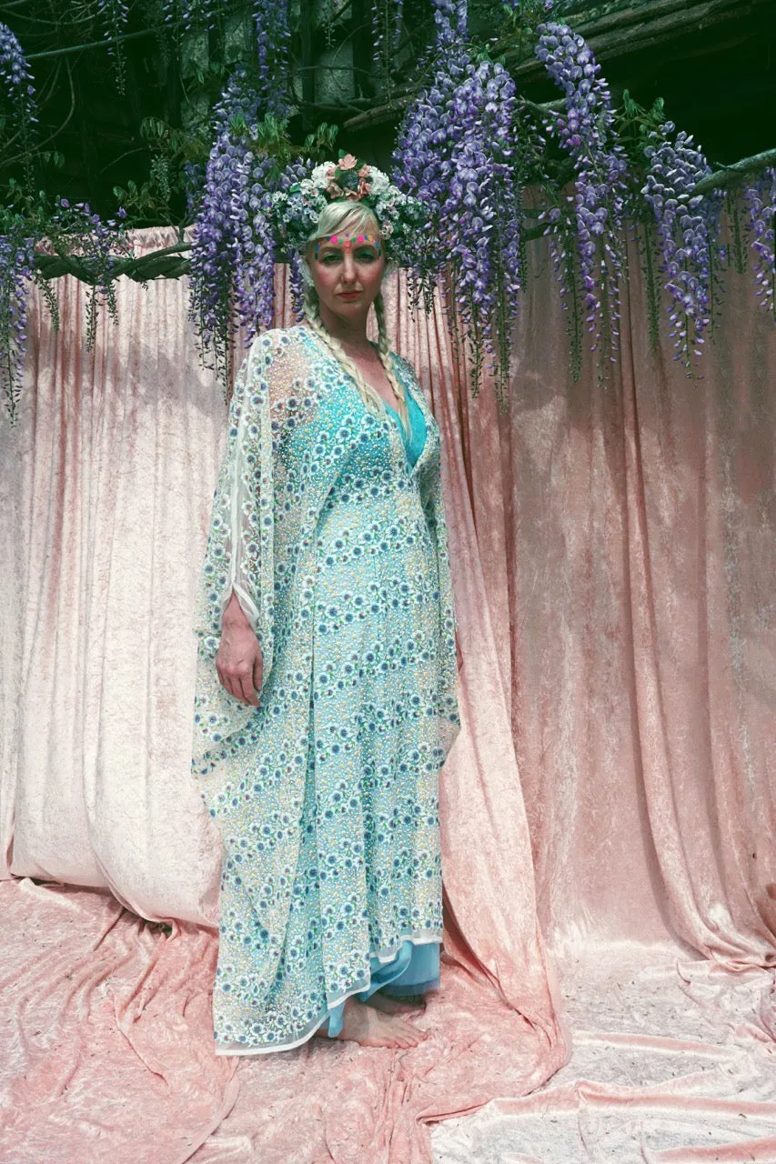 Pretty embroidered lace floral White dainty Kaftan Dress