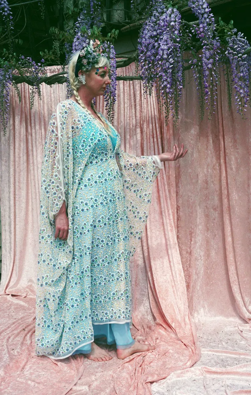 Pretty embroidered lace floral White dainty Kaftan Dress