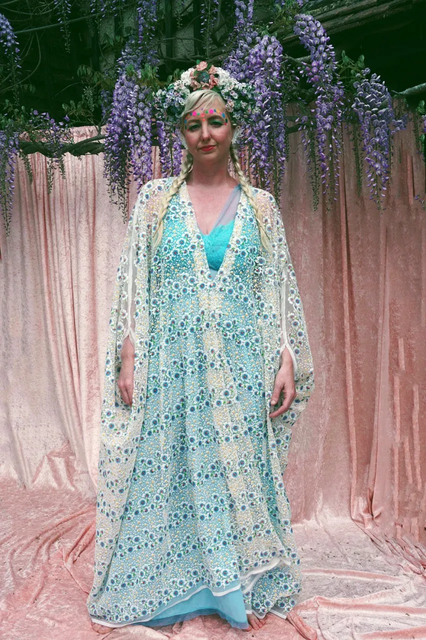 Pretty embroidered lace floral White dainty Kaftan Dress