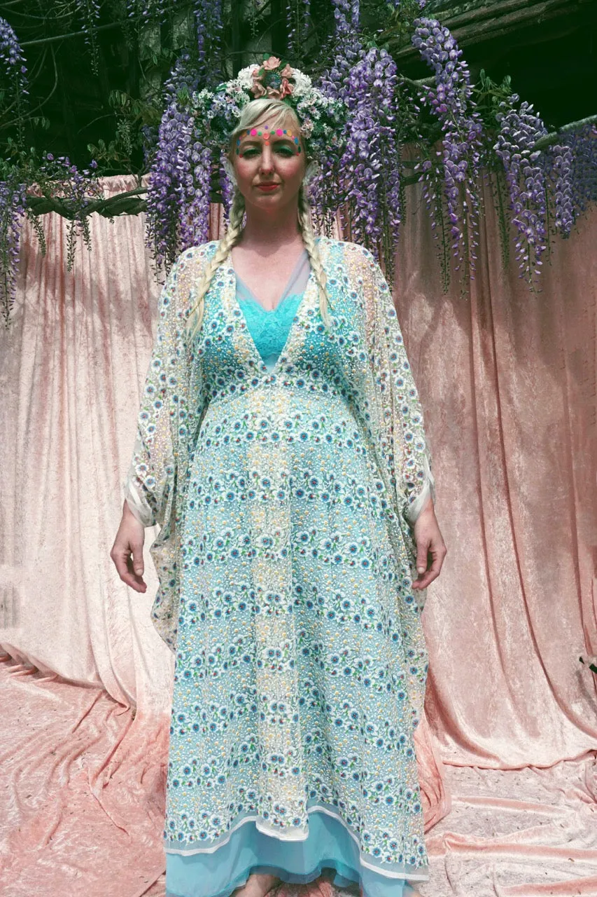 Pretty embroidered lace floral White dainty Kaftan Dress