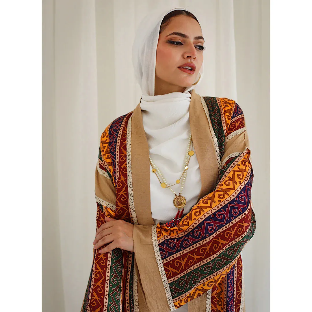 Printed beige cardigan kaftan