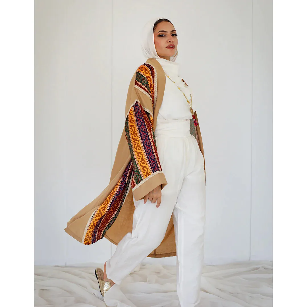Printed beige cardigan kaftan