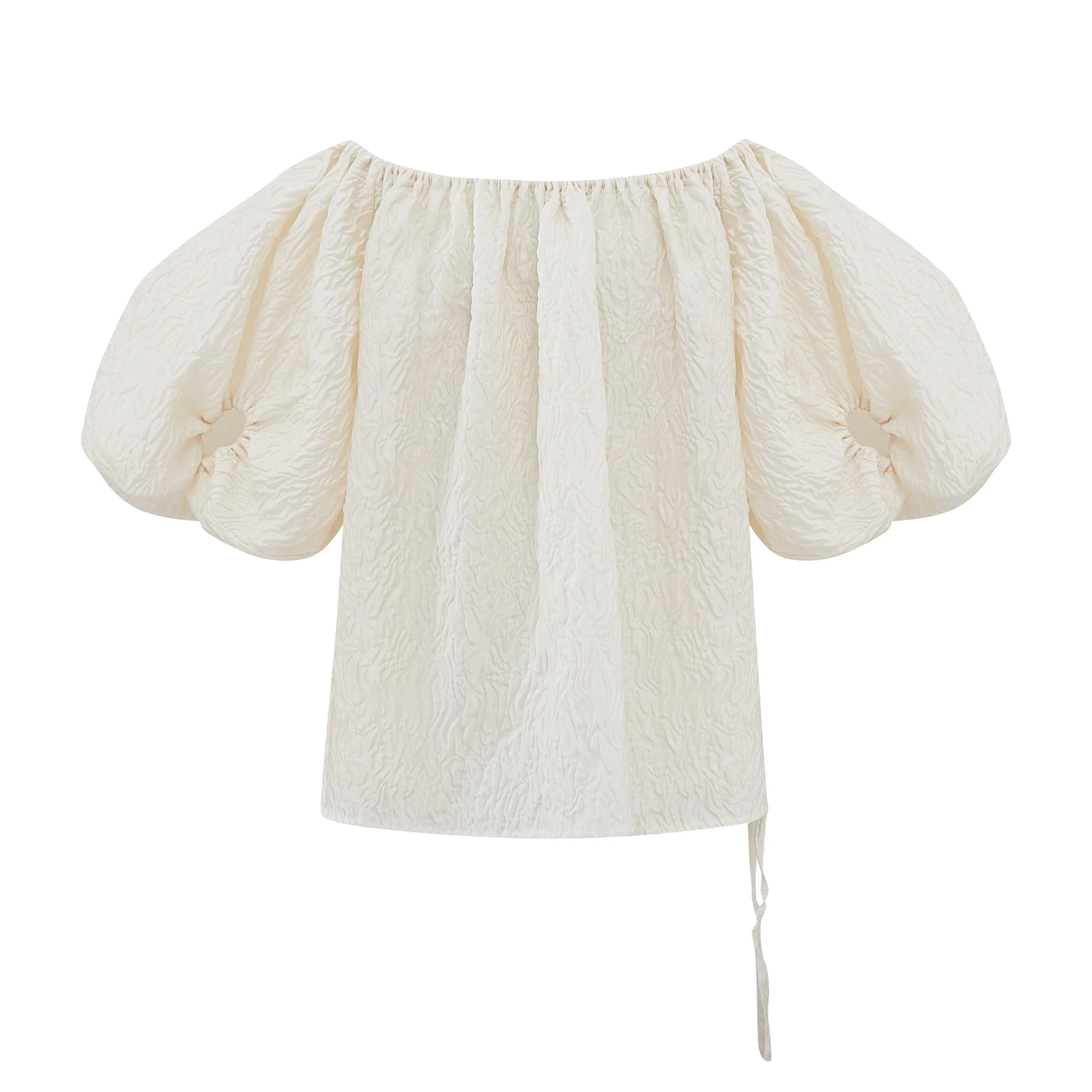 Puff Sleeve Off-Shoulder Jacquard Top