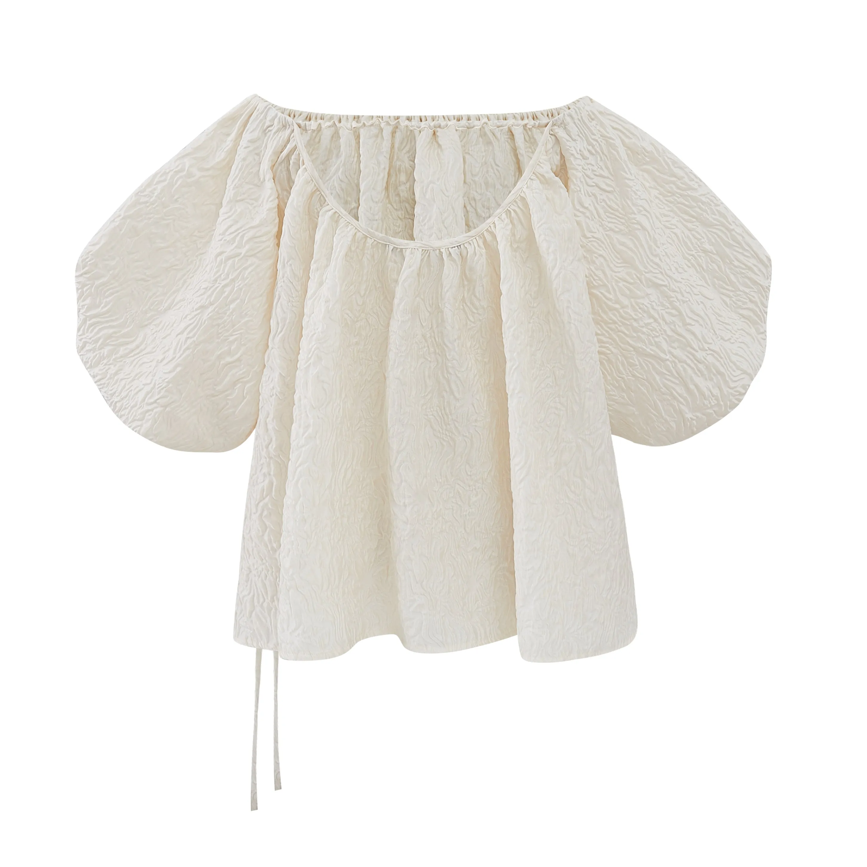 Puff Sleeve Off-Shoulder Jacquard Top