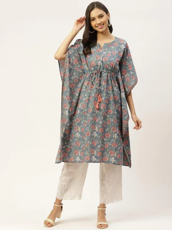 Pure Cotton Blue Kaftan Kurta