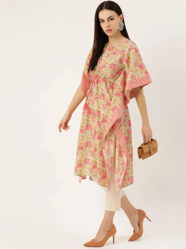 Pure Cotton Green & Pink Kaftan