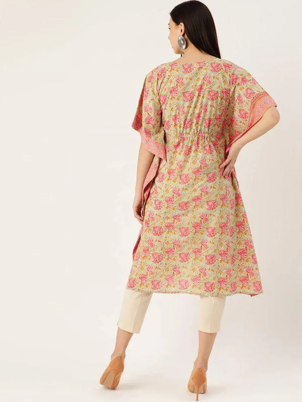 Pure Cotton Green & Pink Kaftan