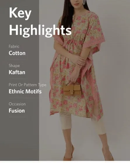 Pure Cotton Green & Pink Kaftan