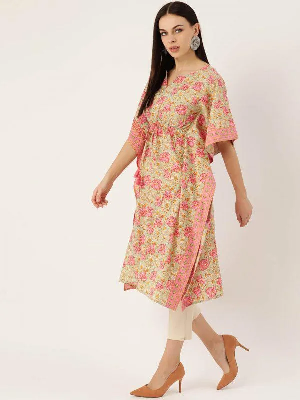 Pure Cotton Green & Pink Kaftan