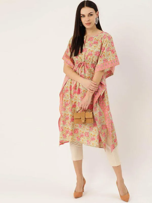 Pure Cotton Green & Pink Kaftan