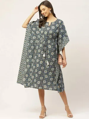 Pure Cotton Printed Blue Kaftan Kurta