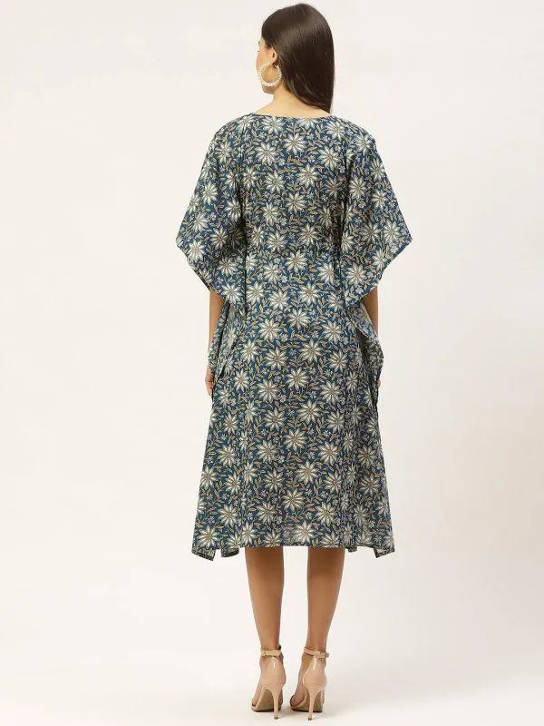 Pure Cotton Printed Blue Kaftan Kurta