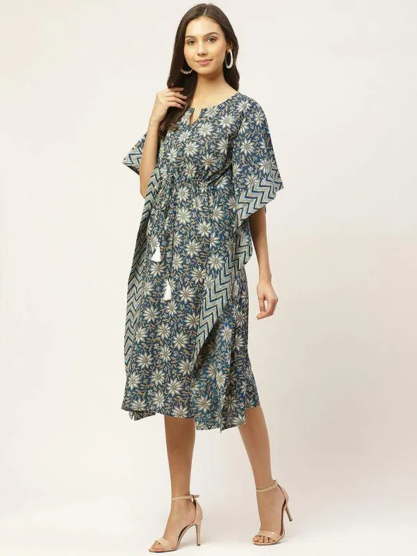 Pure Cotton Printed Blue Kaftan Kurta