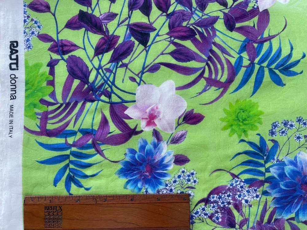 Ratti Selvedged Floral Amethyst, Rose & Azure on Spring Green Cotton-Viscose Double Voile Jacquard (Made in Italy)