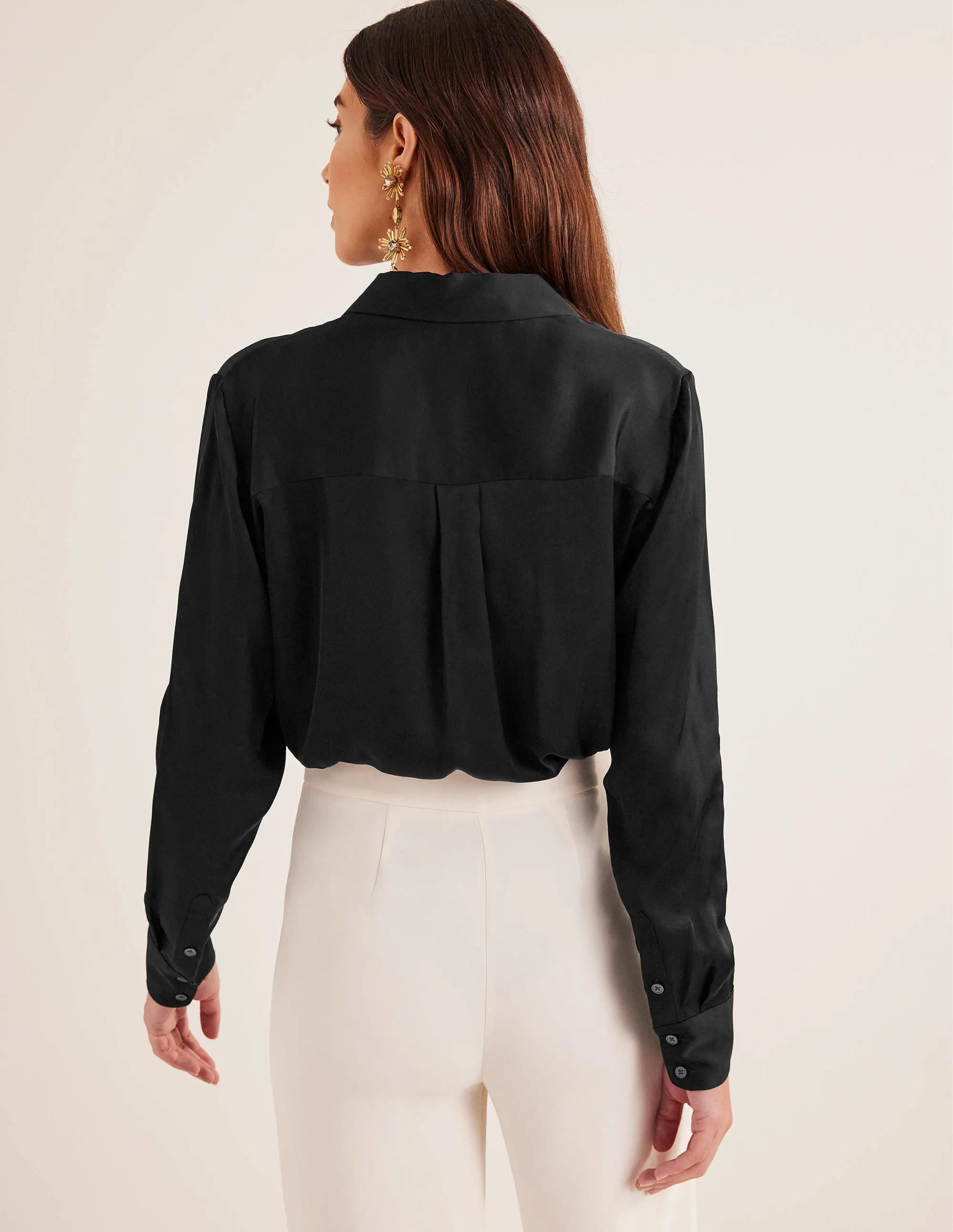 Relaxed Satin Shirt-Black