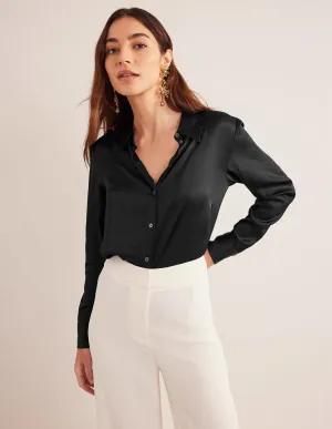 Relaxed Satin Shirt-Black