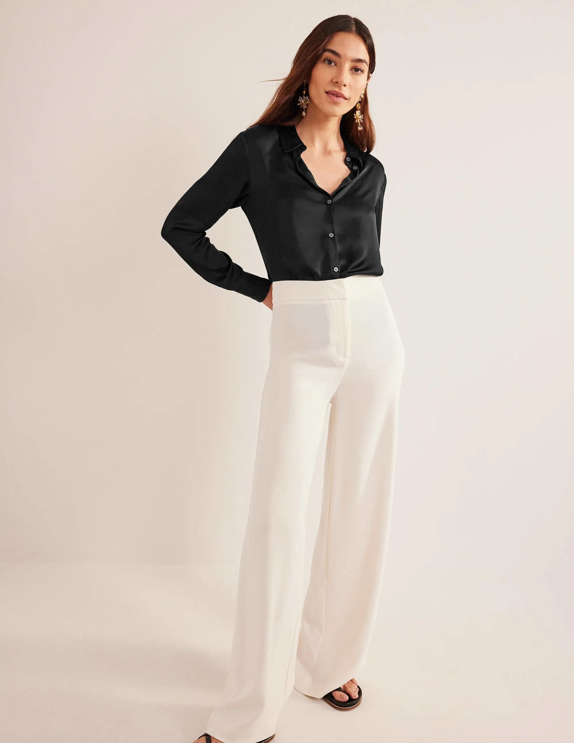 Relaxed Satin Shirt-Black