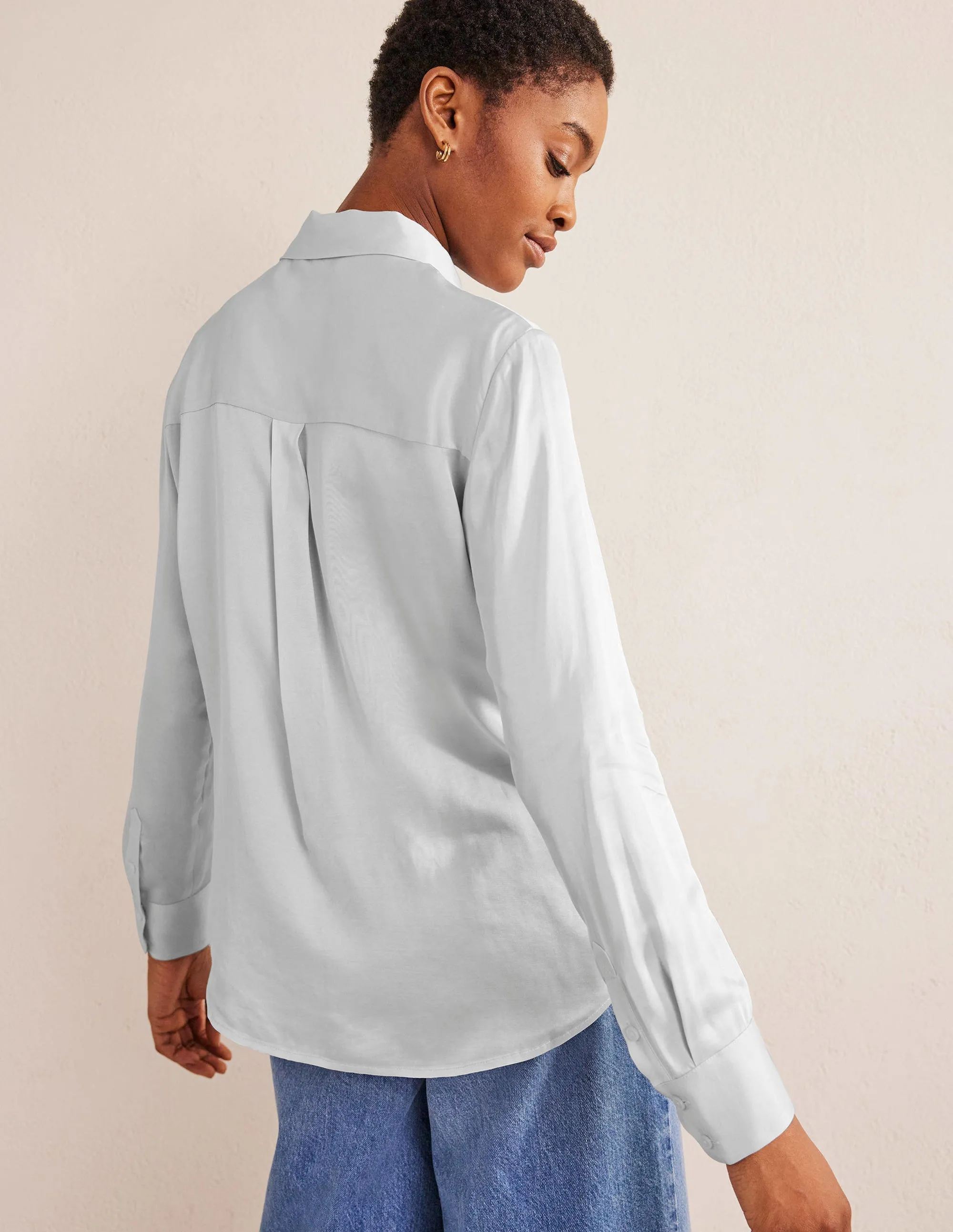 Relaxed Satin Shirt-Vaporous Grey