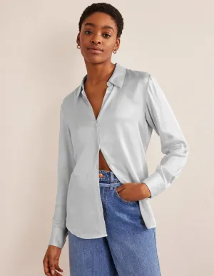 Relaxed Satin Shirt-Vaporous Grey