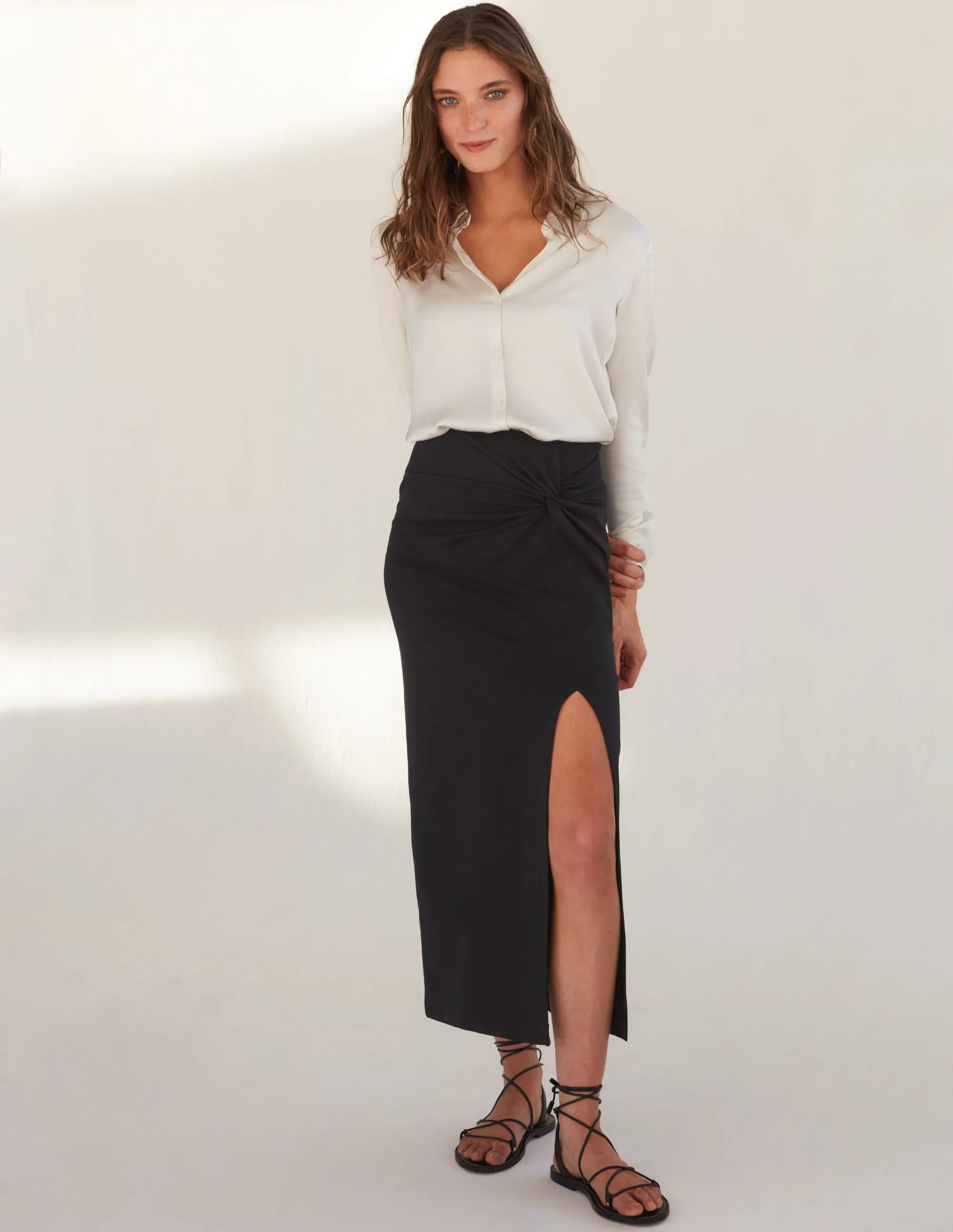 Relaxed Satin Shirt-Vaporous Grey