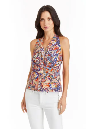 Royal Blue And Orange Multi Print Tibby Halter Neck Top