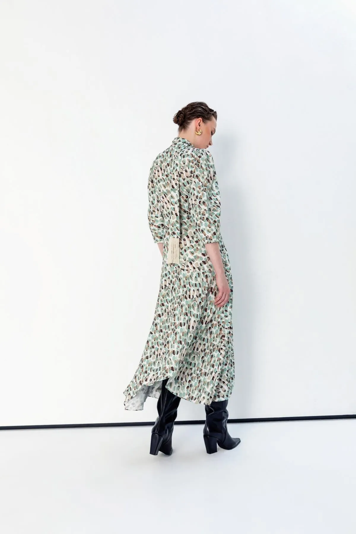 Scarf Detail Patterned Dress Mint