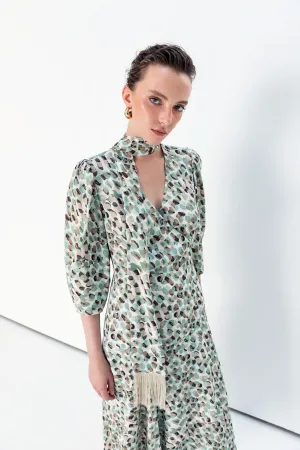 Scarf Detail Patterned Dress Mint