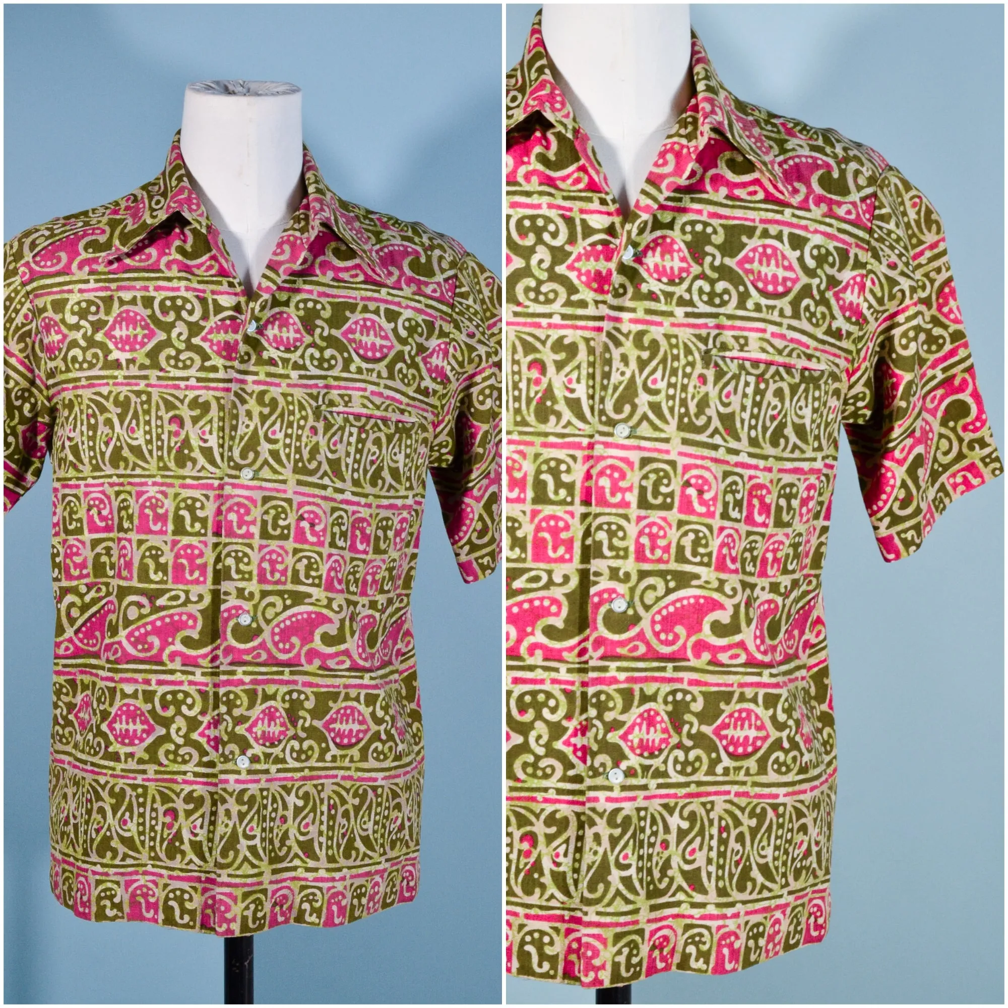 Sears Hawaii Vintage 60s/70s Hawaiian Shirt Barkcloth Aloha Shirt, M
