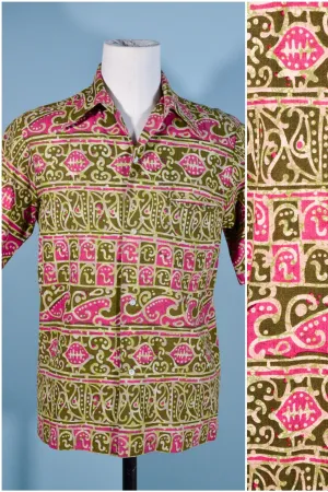 Sears Hawaii Vintage 60s/70s Hawaiian Shirt Barkcloth Aloha Shirt, M