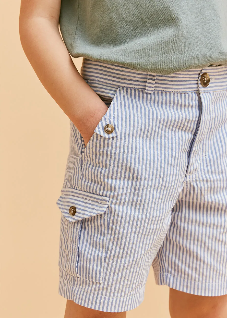 Seersucker Blue Cargo Shorts