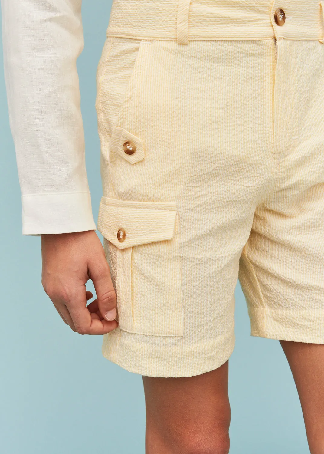 Seersucker Vanilla Yellow Cargo Shorts