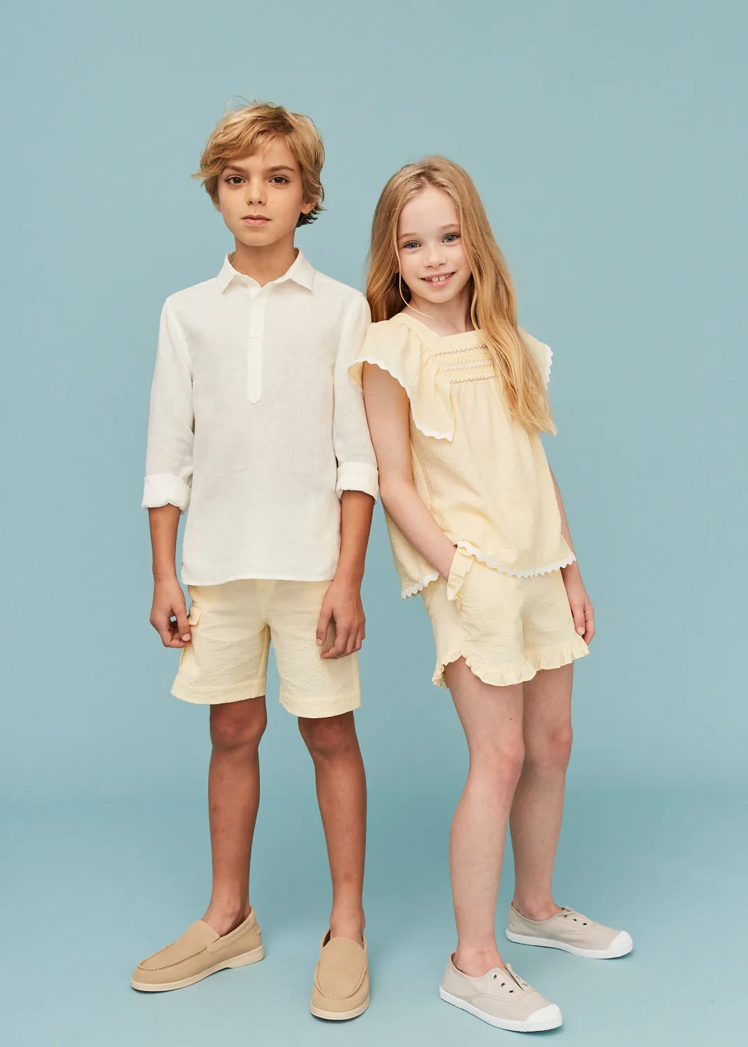 Seersucker Vanilla Yellow Cargo Shorts