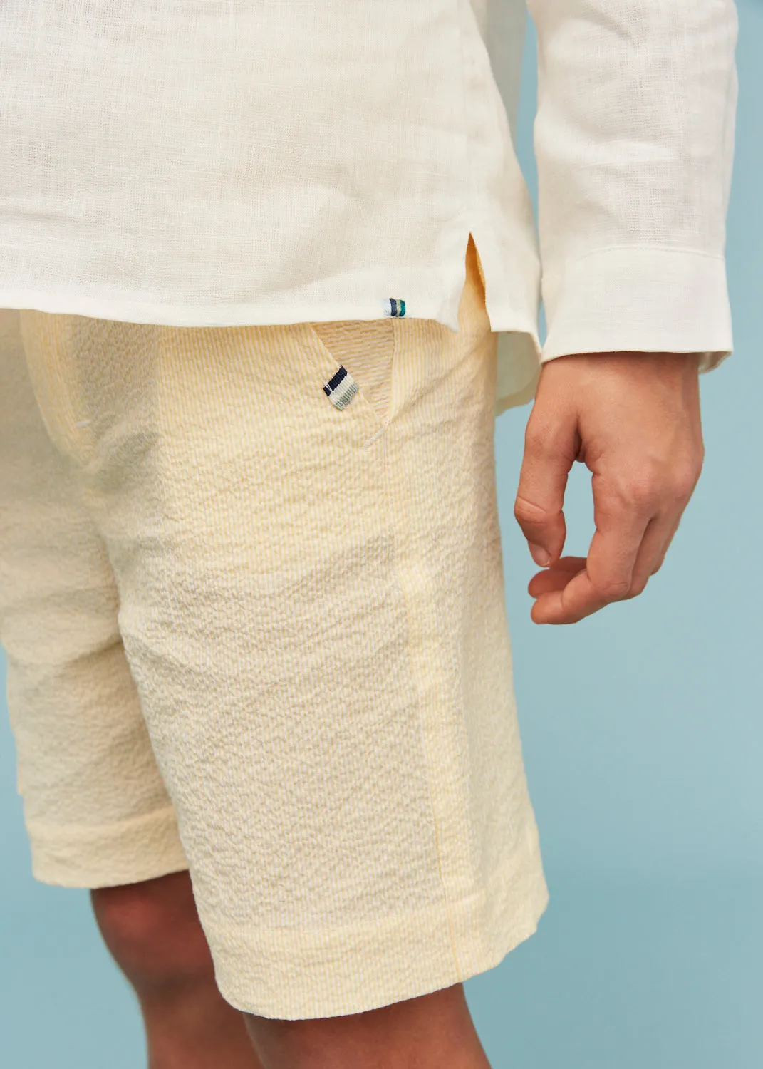Seersucker Vanilla Yellow Cargo Shorts